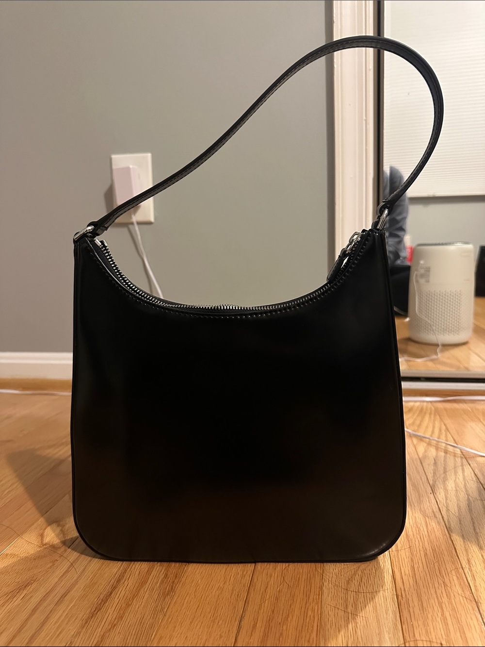 STAUD Alec Black Leather Shoulder Bag